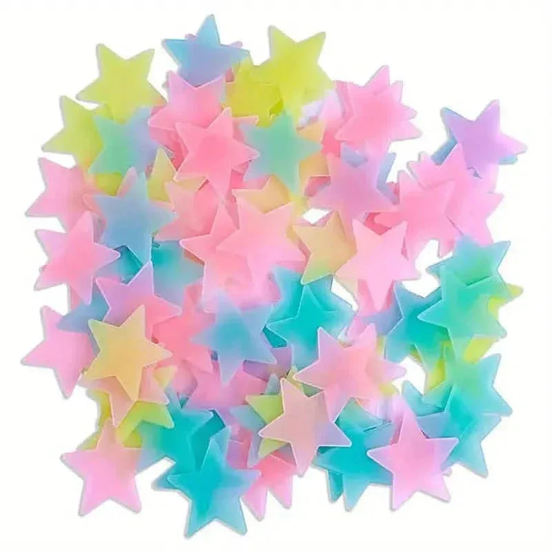 100-Pieces: Glow-in-the-Dark Fluorescent Wall & Ceiling Star Stickers - A-1 Thread Vault