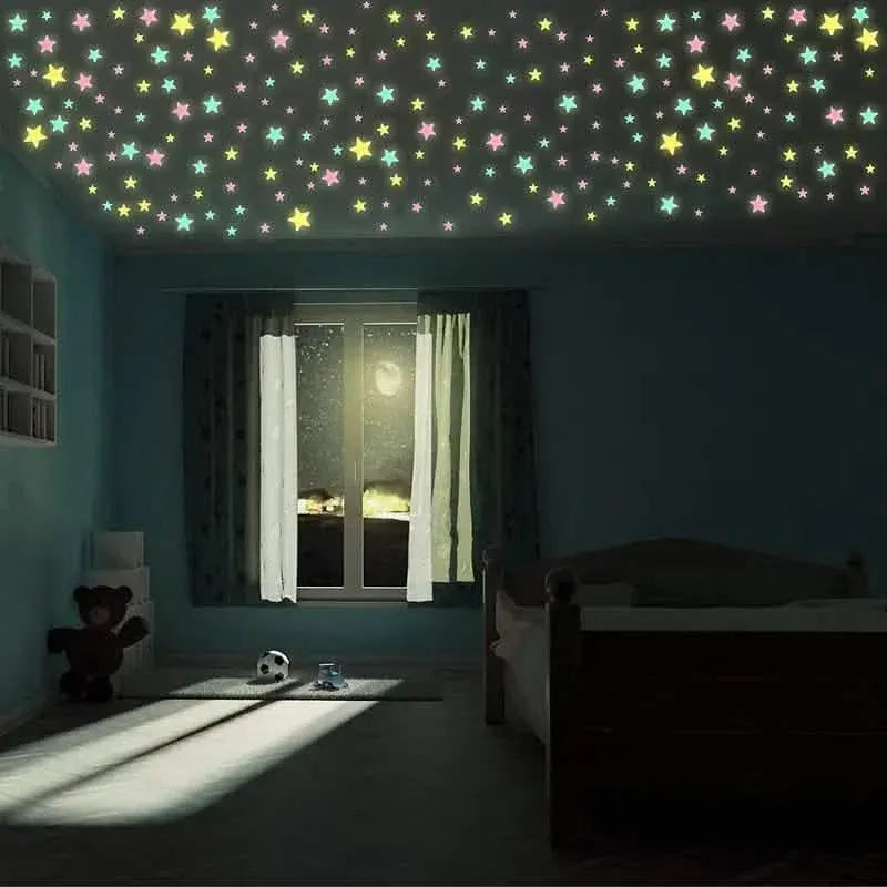 100-Pieces: Glow-in-the-Dark Fluorescent Wall & Ceiling Star Stickers - A-1 Thread Vault