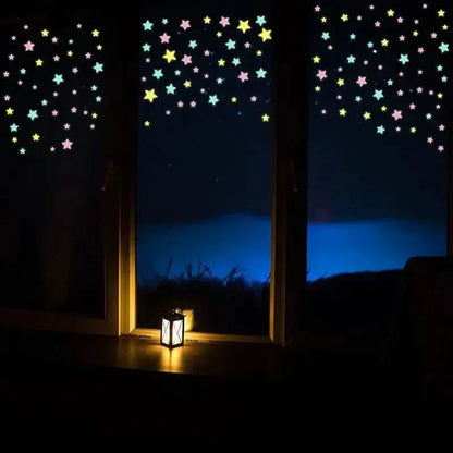 100-Pieces: Glow-in-the-Dark Fluorescent Wall & Ceiling Star Stickers - A-1 Thread Vault
