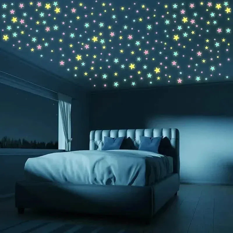 100-Pieces: Glow-in-the-Dark Fluorescent Wall & Ceiling Star Stickers - A-1 Thread Vault