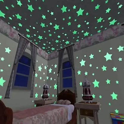 100-Pieces: Glow-in-the-Dark Fluorescent Wall & Ceiling Star Stickers - A-1 Thread Vault
