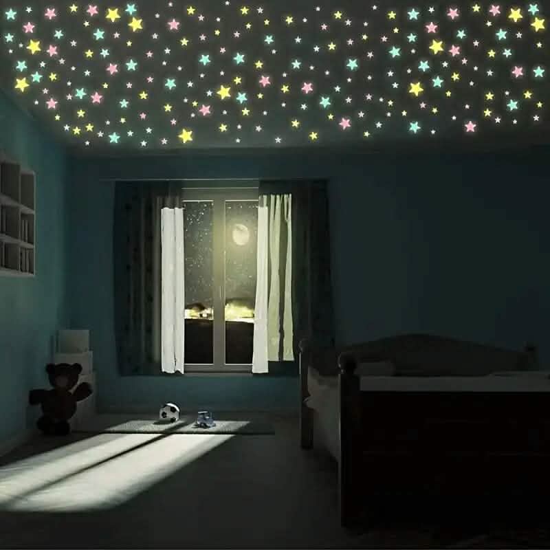 100-Pieces: Luminous Glow in the Dark Star Wall Stickers - A-1 Thread Vault