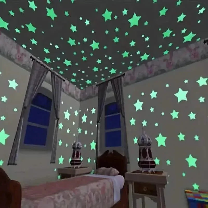 100-Pieces: Luminous Glow in the Dark Star Wall Stickers - A-1 Thread Vault