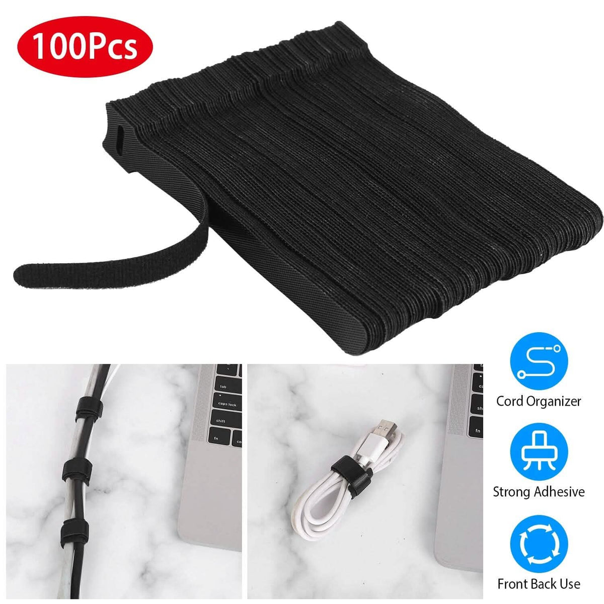 100-Pieces: Reusable Cable Ties 6" Wire Management Holder - A-1 Thread Vault