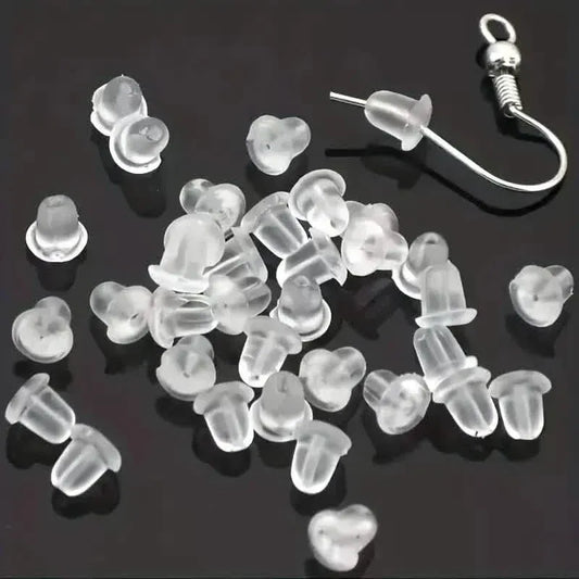 100-Pieces: Transparent Plastic Ear Clog Ear Stud Earring Pin Backs Ear Plug - A-1 Thread Vault