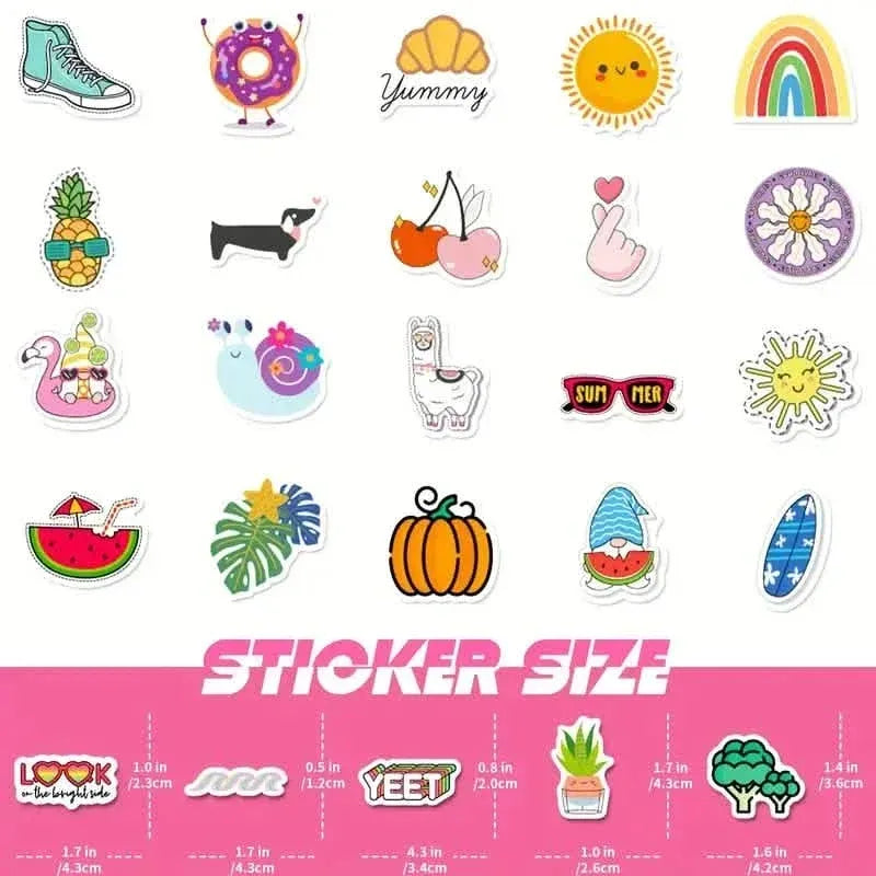 100-Pieces: VSCO Sticker Pack - Cute Cartoon Designs, Waterproof Vinyl Decals for Laptops, Water Bottles & Luggage - A-1 Thread Vault
