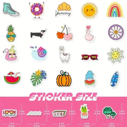 100-Pieces: VSCO Sticker Pack - Cute Cartoon Designs, Waterproof Vinyl Decals for Laptops, Water Bottles & Luggage - A-1 Thread Vault