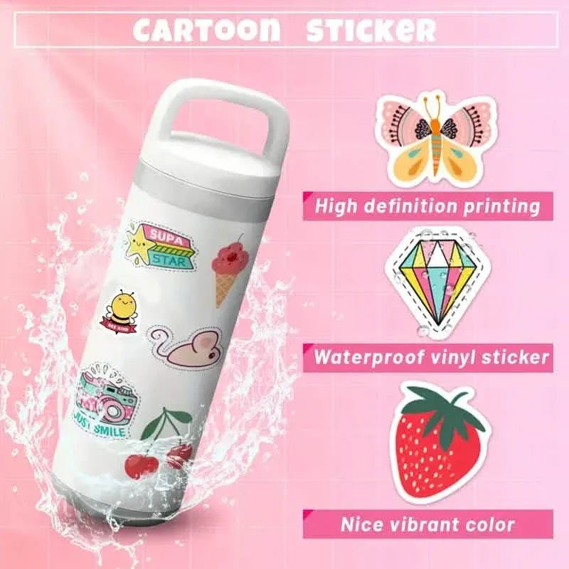 100-Pieces: VSCO Sticker Pack - Cute Cartoon Designs, Waterproof Vinyl Decals for Laptops, Water Bottles & Luggage - A-1 Thread Vault