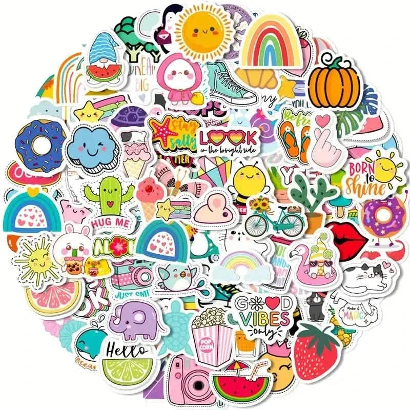 100-Pieces: VSCO Sticker Pack - Cute Cartoon Designs, Waterproof Vinyl Decals for Laptops, Water Bottles & Luggage - A-1 Thread Vault