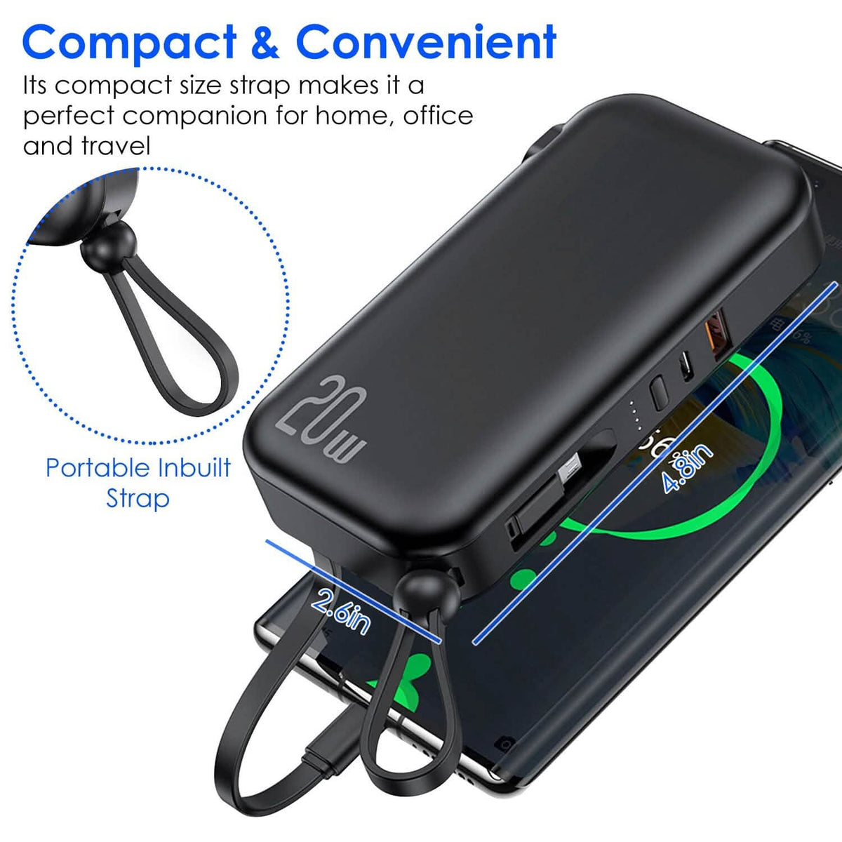 10000mAh Portable Charger with US Plug 3 Inbuilt Cables - A-1 Thread Vault