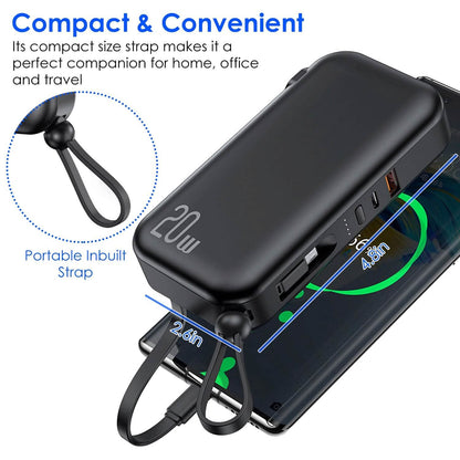 10000mAh Portable Charger with US Plug 3 Inbuilt Cables - A-1 Thread Vault