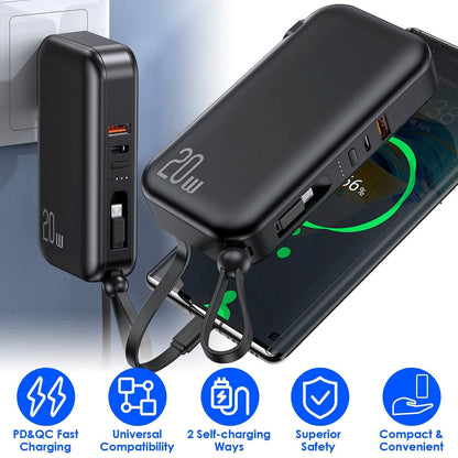 10000mAh Portable Charger with US Plug 3 Inbuilt Cables - A-1 Thread Vault
