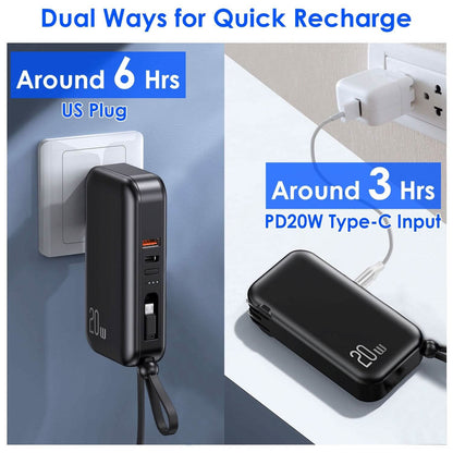 10000mAh Portable Charger with US Plug 3 Inbuilt Cables - A-1 Thread Vault