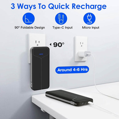 10000mAh Power Bank Portable Charger with US Plug 2 Built-in Cables External Battery Pack - A-1 Thread Vault