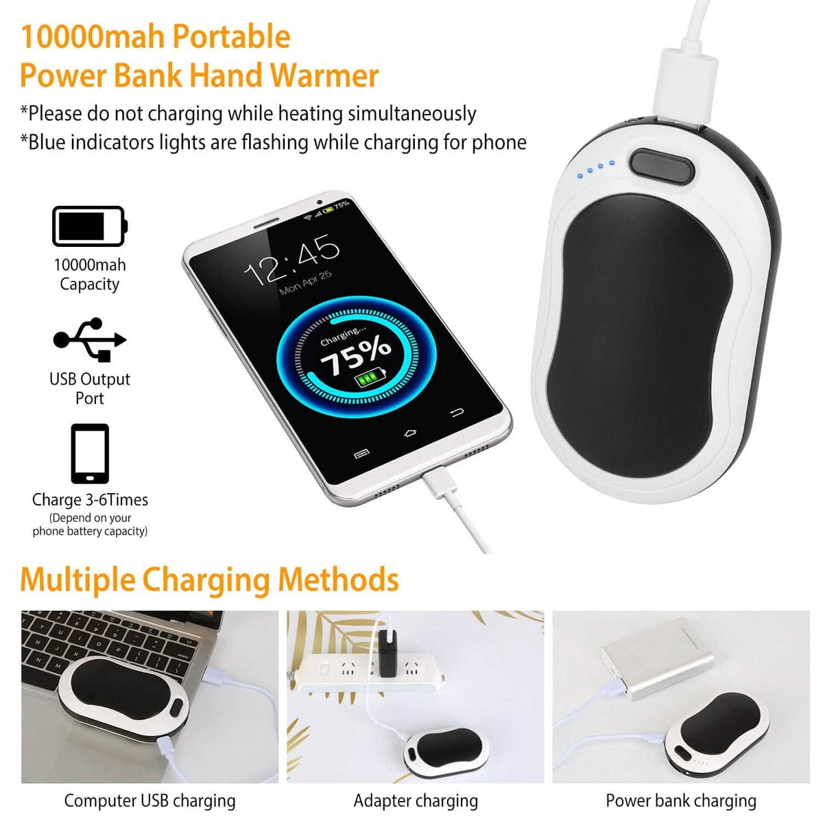 10000mAh Power Bank Rechargeable Pocket Warmer Double-Sided Heating - A-1 Thread Vault