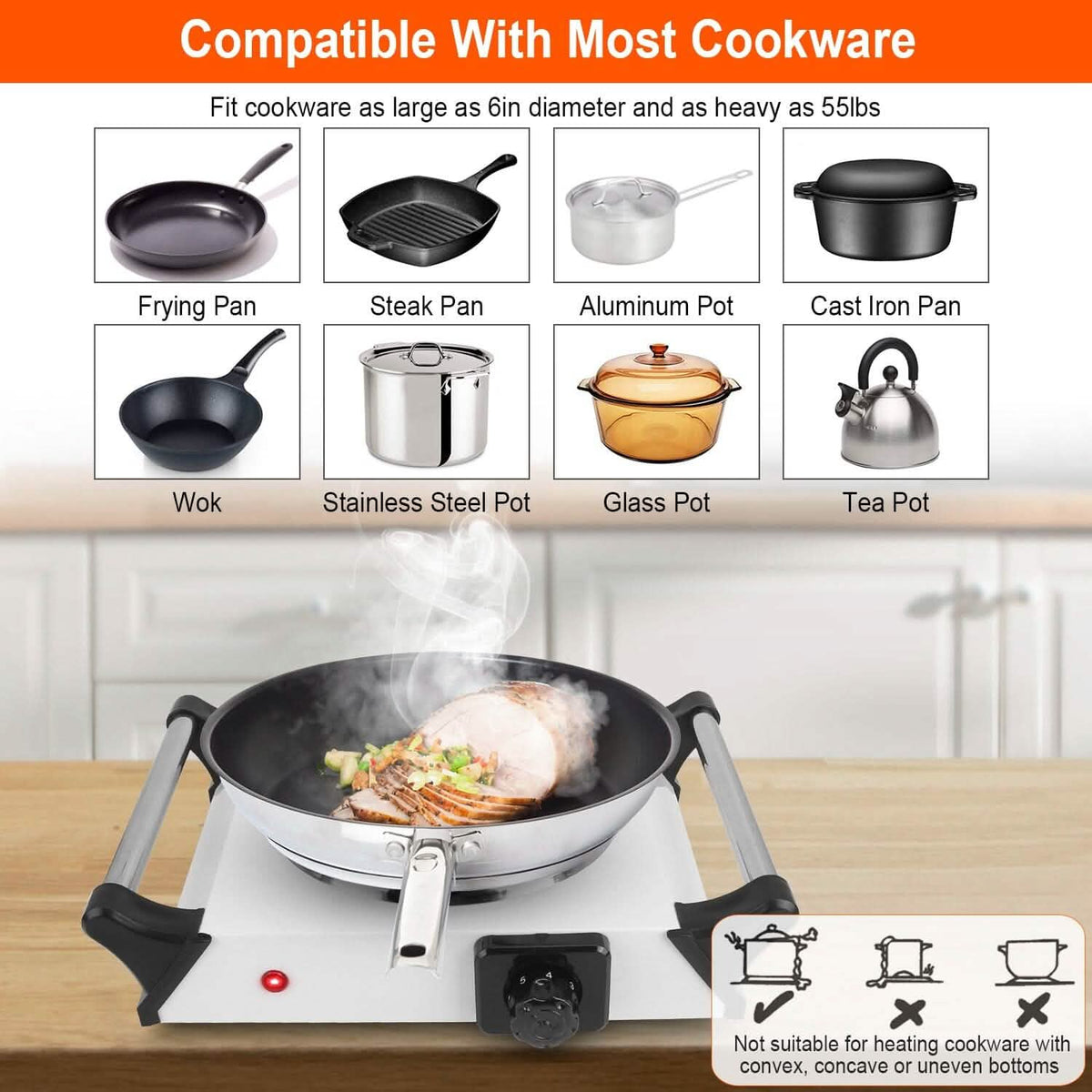 1000W Electric Burner Portable Coil Heating Hot Plate Stove Countertop - A-1 Thread Vault