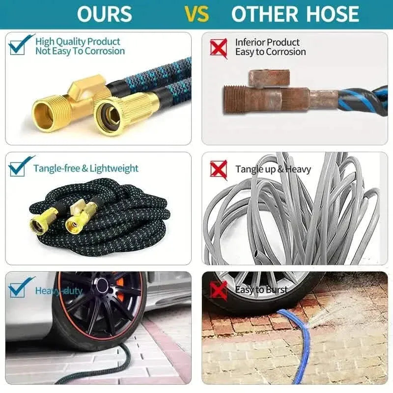 100ft Lightweight & No-Kink Flexible Garden Hose - 8 Function Nozzle, 3/4 Inch Solid Brass Fittings - A-1 Thread Vault