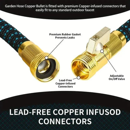 100ft Lightweight & No-Kink Flexible Garden Hose - 8 Function Nozzle, 3/4 Inch Solid Brass Fittings - A-1 Thread Vault