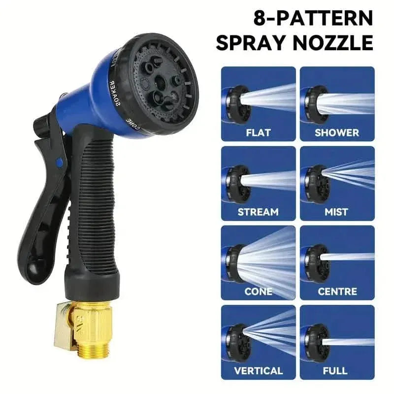100ft Lightweight & No-Kink Flexible Garden Hose - 8 Function Nozzle, 3/4 Inch Solid Brass Fittings - A-1 Thread Vault