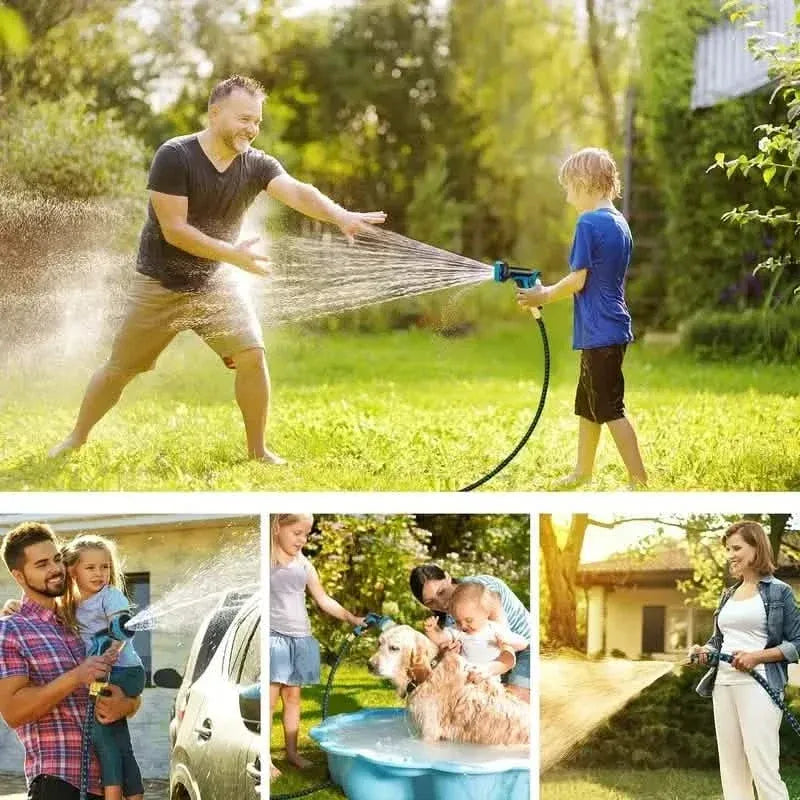 100ft Lightweight & No-Kink Flexible Garden Hose - 8 Function Nozzle, 3/4 Inch Solid Brass Fittings - A-1 Thread Vault