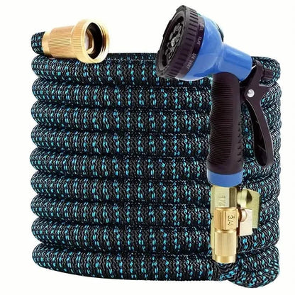 100ft Lightweight & No-Kink Flexible Garden Hose - 8 Function Nozzle, 3/4 Inch Solid Brass Fittings - A-1 Thread Vault