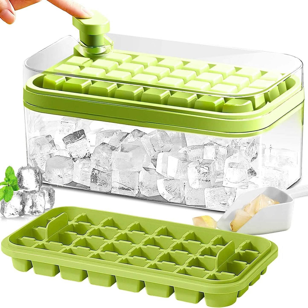 101oz. Ice Cube Tray Set - 64 Pcs Silicone Ice Cube Tray With Lid & Bin - A-1 Thread Vault
