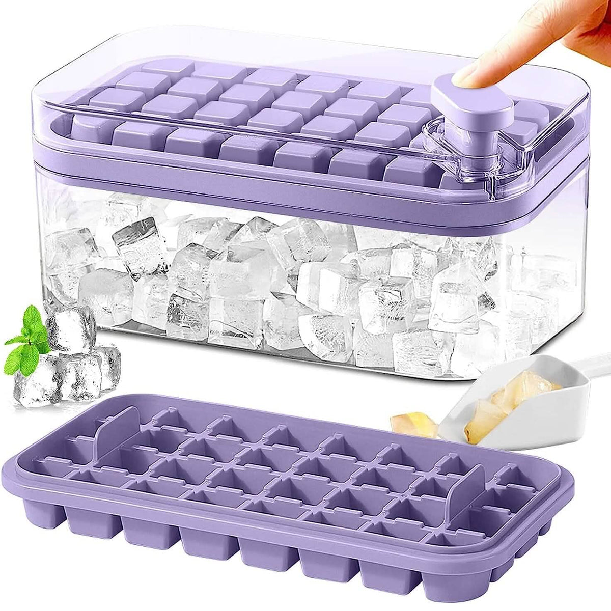 101oz. Ice Cube Tray Set - 64 Pcs Silicone Ice Cube Tray With Lid & Bin - A-1 Thread Vault