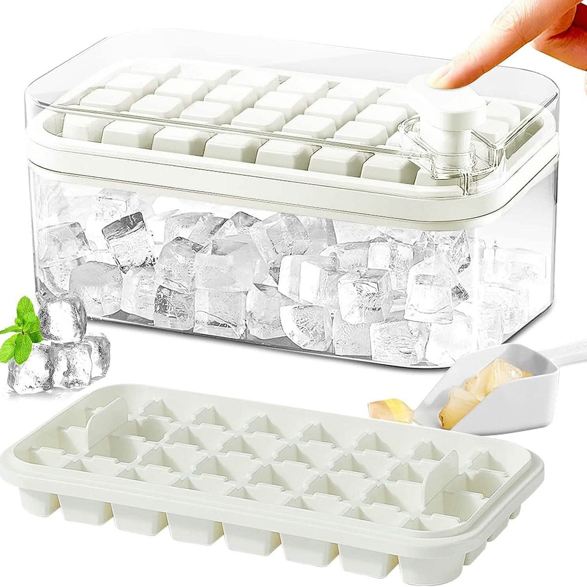 101oz. Ice Cube Tray Set - 64 Pcs Silicone Ice Cube Tray With Lid & Bin - A-1 Thread Vault