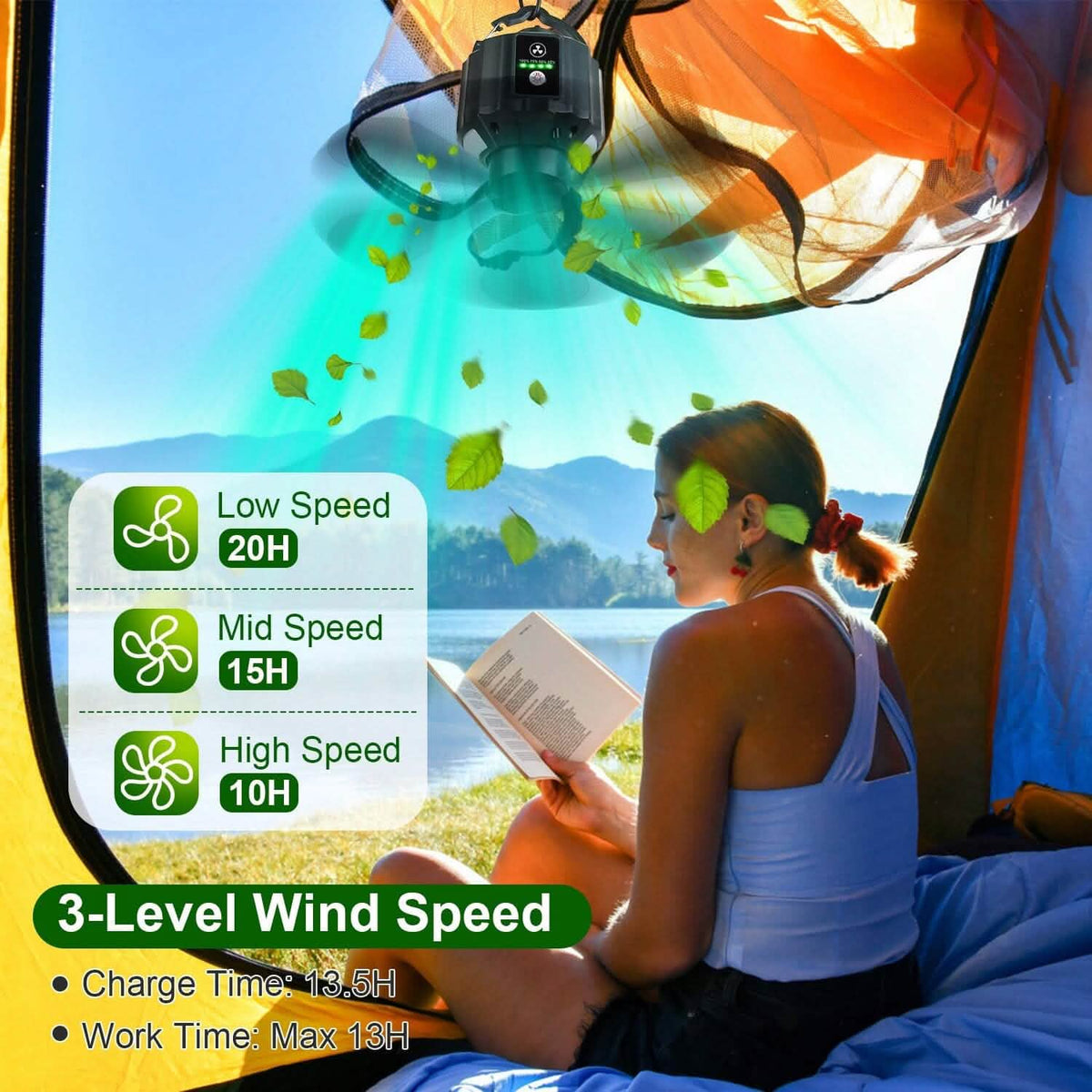 10400mAh USB Battery Powered Hanging Tent Lantern Fan Power Bank - A-1 Thread Vault