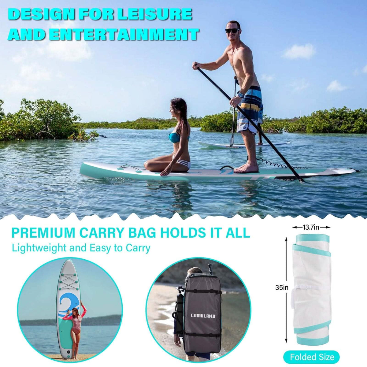 10’6” x 32”x 6” Paddle Boards for Adults with Premium SUP Accessories and Backpack - A-1 Thread Vault