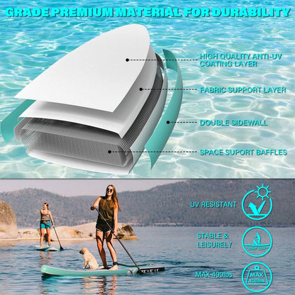 10’6” x 32”x 6” Paddle Boards for Adults with Premium SUP Accessories and Backpack - A-1 Thread Vault