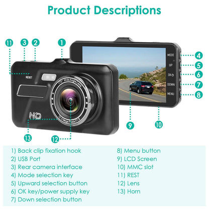1080P 4-Inch Touch Screen Dual Dash Cam - A-1 Thread Vault