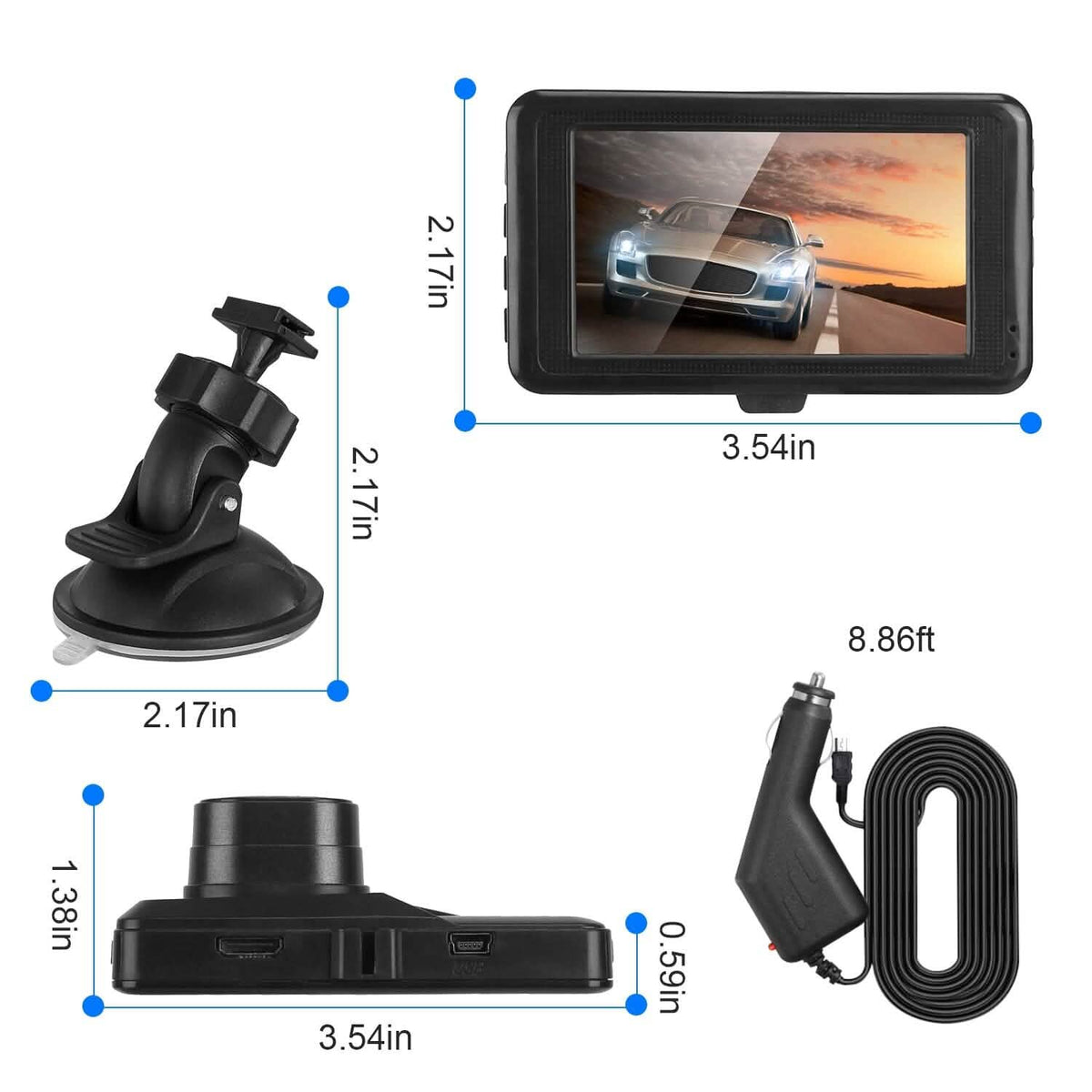 1080P Car DVR 3" Camera Dash Cam with 100° Angle Loop Recording Motion Detection - A-1 Thread Vault