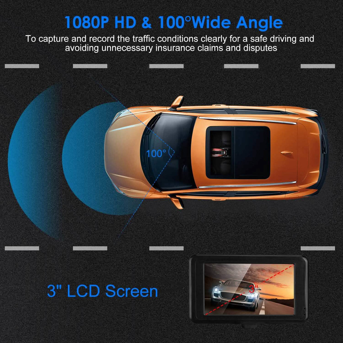 1080P Car DVR 3" Camera Dash Cam with 100° Angle Loop Recording Motion Detection - A-1 Thread Vault