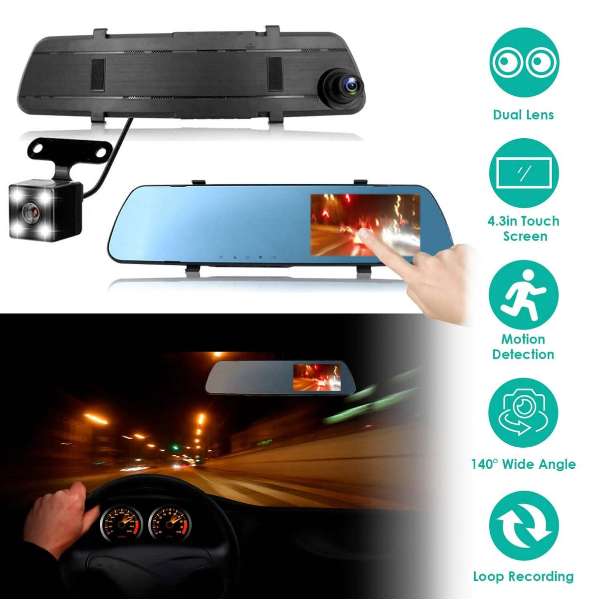 1080P Car DVR 4.3inches Dash Cam with 140° Angle Loop Recording - A-1 Thread Vault
