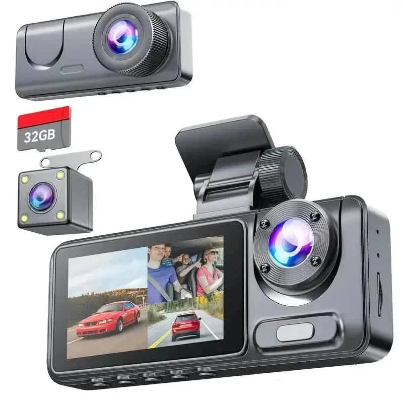 1080P Triple Dash Cam Front, Inside and Rear with 32GB Card, Night Vision, HDR & More - A-1 Thread Vault