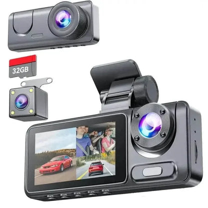 1080P Triple Dash Cam Front, Inside and Rear with 32GB Card, Night Vision, HDR & More - A-1 Thread Vault