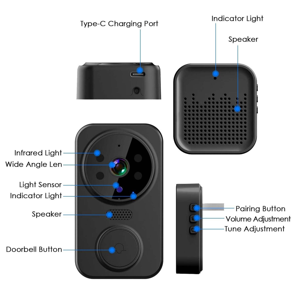 1080P WiFi Security Doorbell Camera 2-Way Audio Free Cloud Storage - A-1 Thread Vault