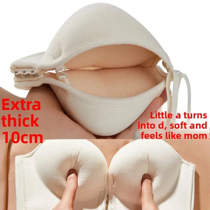 10cm Extreme Front Closure Push Up Bra - Ultra Thick Padded Lift Halter Neck for Small Chest, Deep Plunge Sexy Lingerie - A-1 Thread Vault
