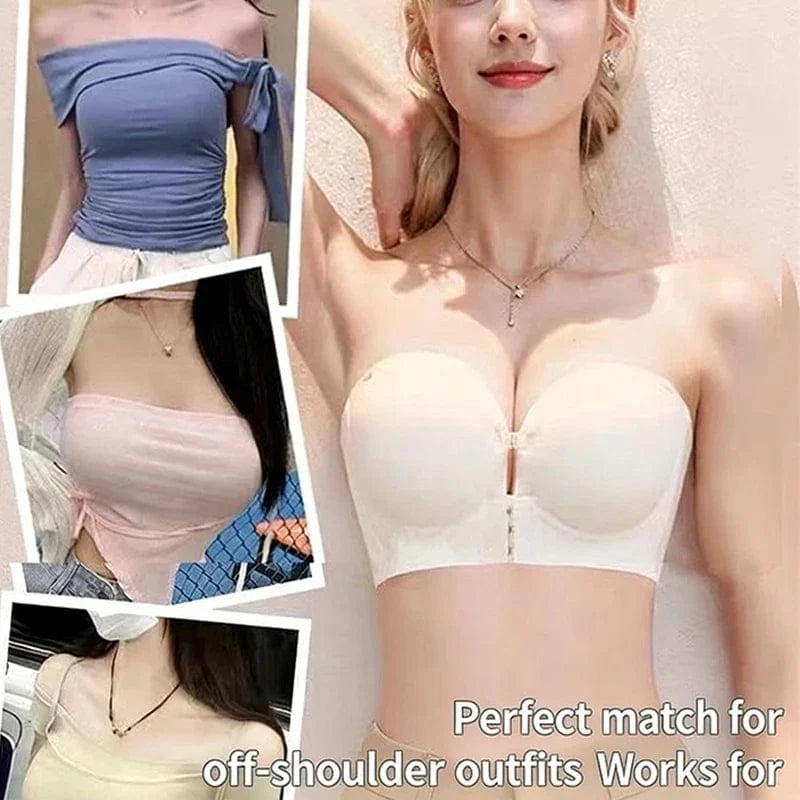 10CM Extreme Push up Strapless Bra for Small Chest Front Closure Anti-Slip Lift Perky Fake Boobs AA a B Cups No Side Bulge - A-1 Thread Vault