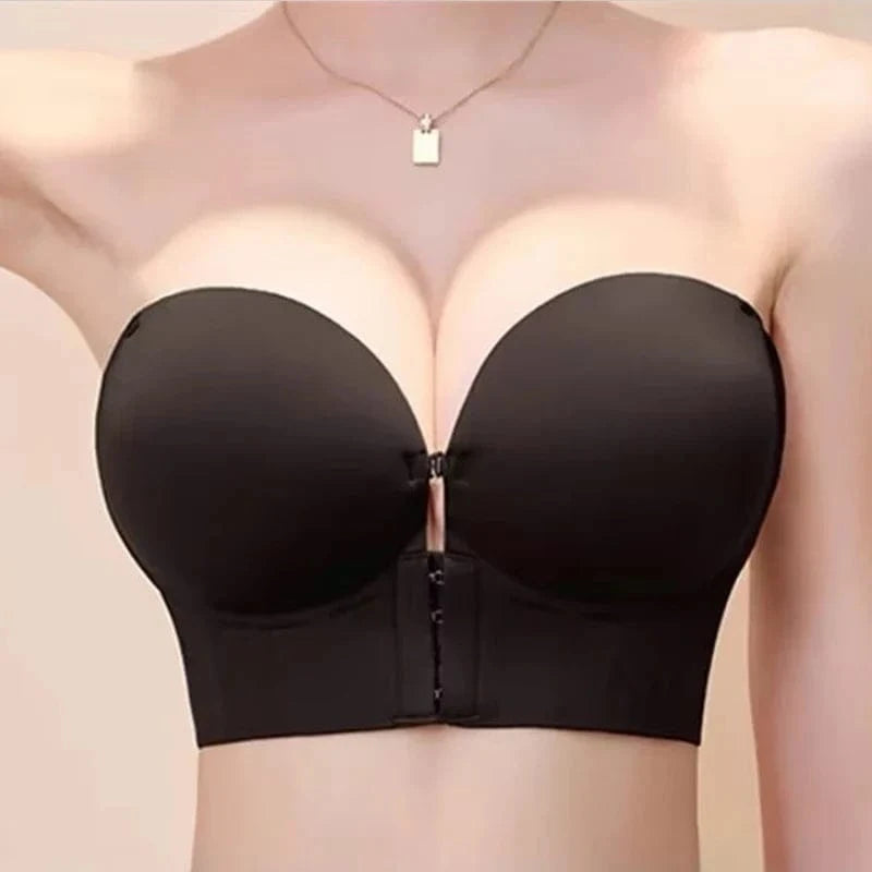 10CM Extreme Push up Strapless Bra for Small Chest Front Closure Anti-Slip Lift Perky Fake Boobs AA a B Cups No Side Bulge - A-1 Thread Vault