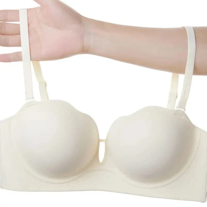 10cm Push Up Strapless Bra Extreme Lift for Small Bust Anti-Slip Silicone Grip Seamless Invisible Design Adhesive Free Plunge - A-1 Thread Vault