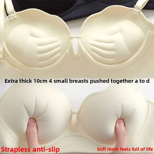 10cm Push Up Strapless Bra Extreme Lift for Small Bust Anti-Slip Silicone Grip Seamless Invisible Design Adhesive Free Plunge - A-1 Thread Vault