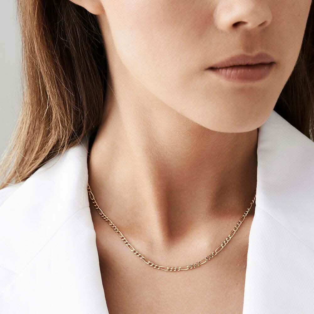 10K Solid Gold 3MM Italian Figaro Chain Link Pendant Necklace - A-1 Thread Vault