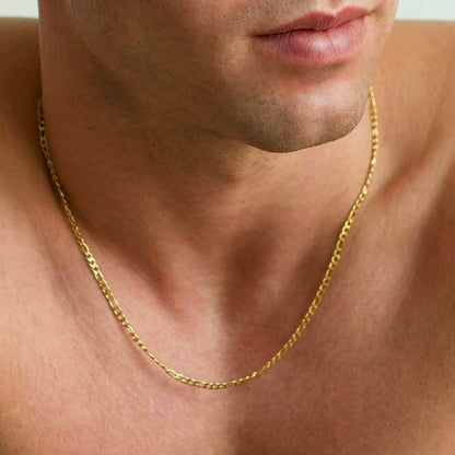 10K Solid Gold 3MM Italian Figaro Chain Link Pendant Necklace - A-1 Thread Vault