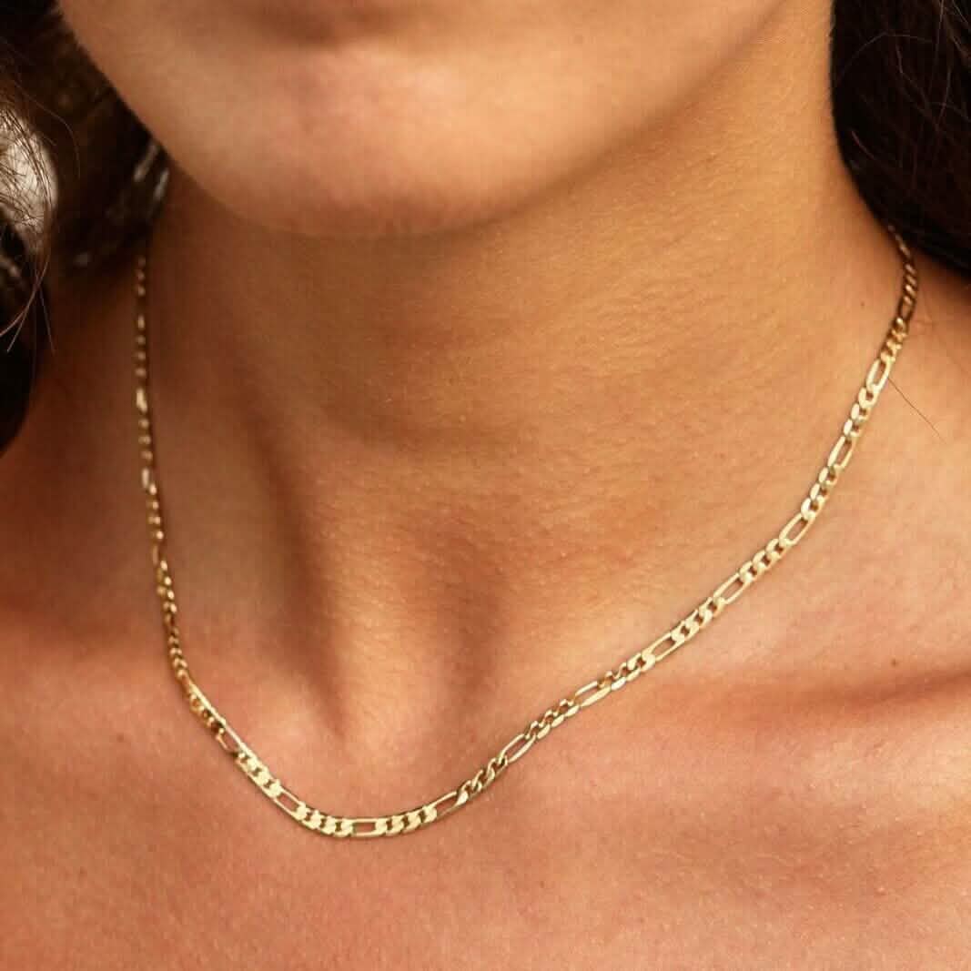 10K Solid Gold 3MM Italian Figaro Chain Link Pendant Necklace - A-1 Thread Vault