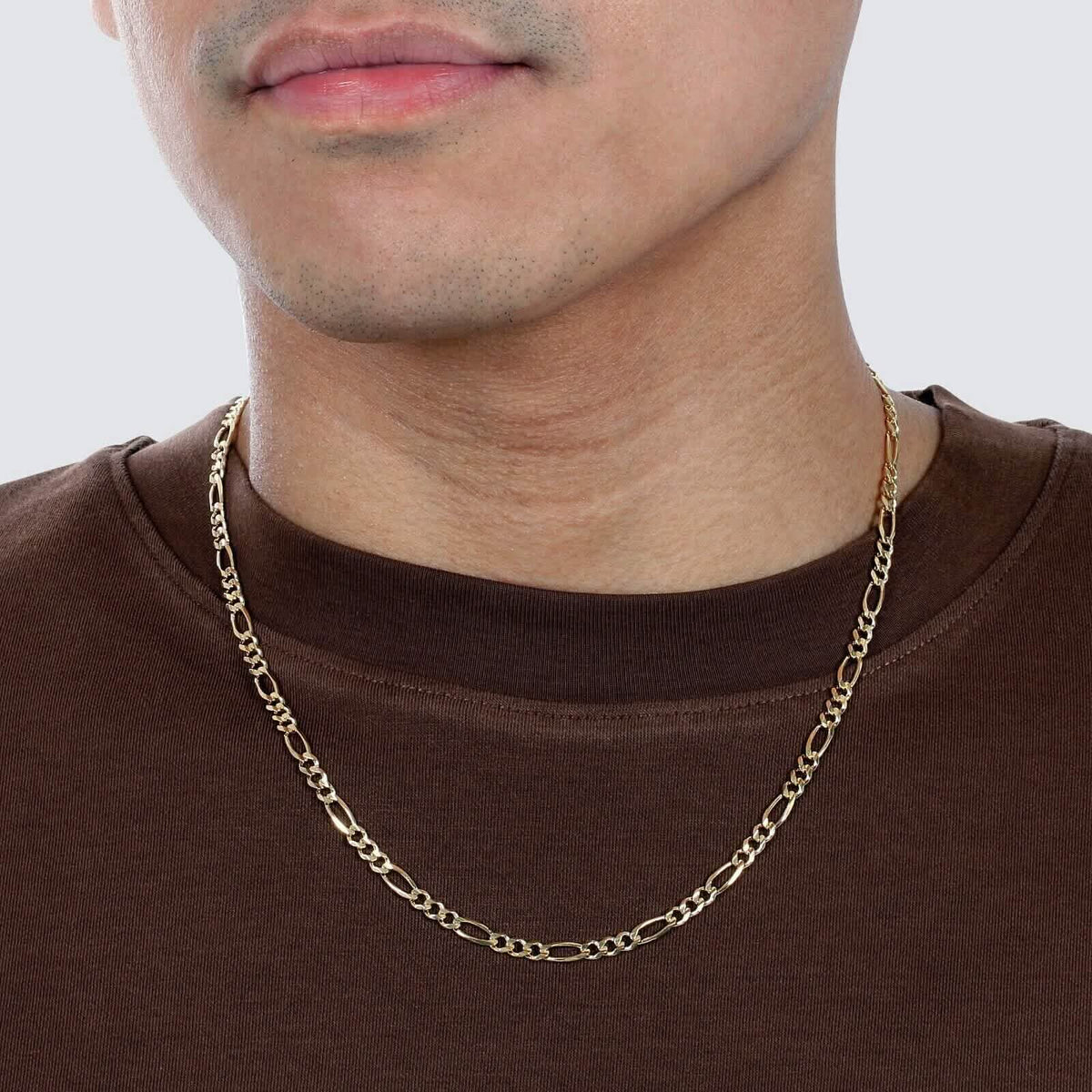 10K Solid Gold 3MM Italian Figaro Chain Link Pendant Necklace - A-1 Thread Vault