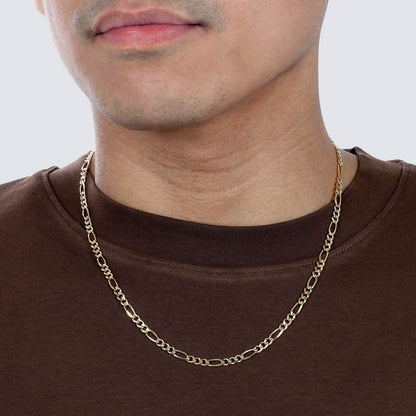 10K Solid Gold 3MM Italian Figaro Chain Link Pendant Necklace - A-1 Thread Vault