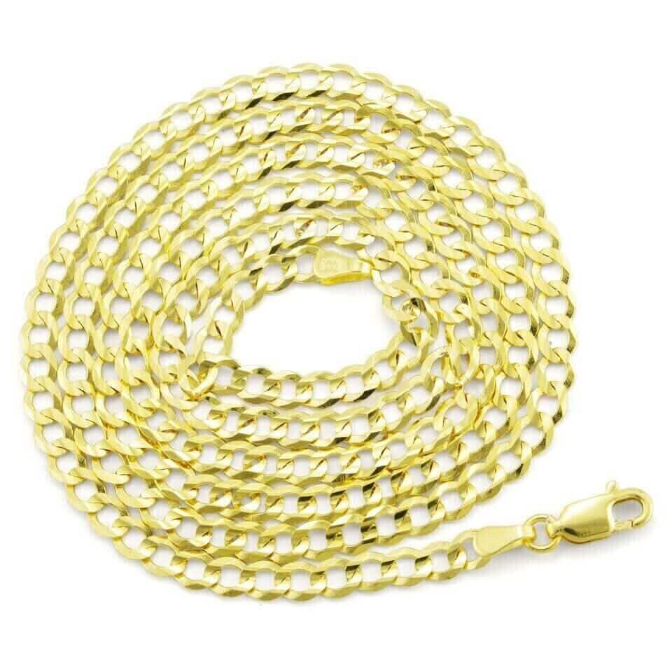 10K Solid Yellow Gold 4mm Cuban Curb Chain Link Necklace Lobster Clasp - A-1 Thread Vault