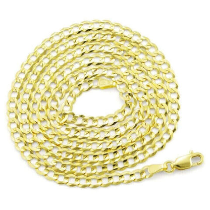 10K Solid Yellow Gold 4mm Cuban Curb Chain Link Necklace Lobster Clasp - A-1 Thread Vault